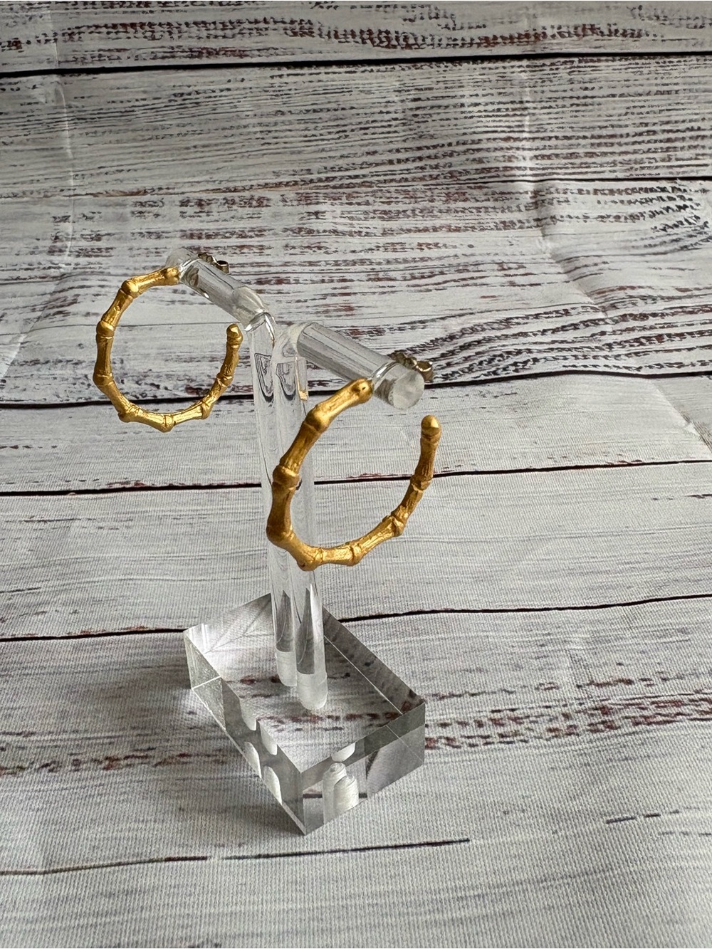 Gold Textured Bamboo Hoop Earrings